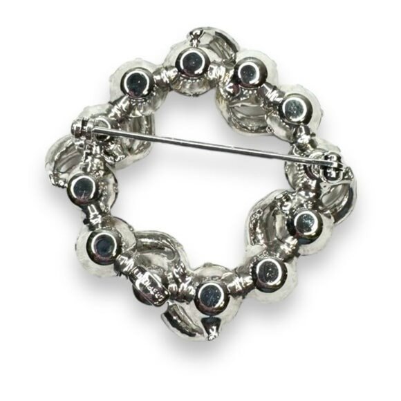 Eisenberg Clear Rhinestone Wreath Brooch Silver Tone Swirl Design Vintage - Picture 7 of 10